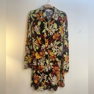 WAYF Nordstrom Ruched Long Sleeve Painted Daisies Floral Shirt Dress Stretch S